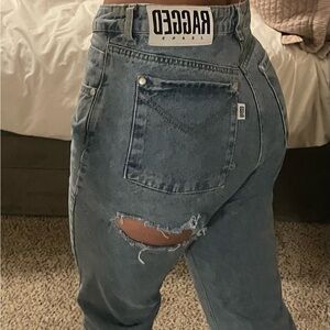 Classic Blue Straight Leg Cheek Ripped Women's Jeans